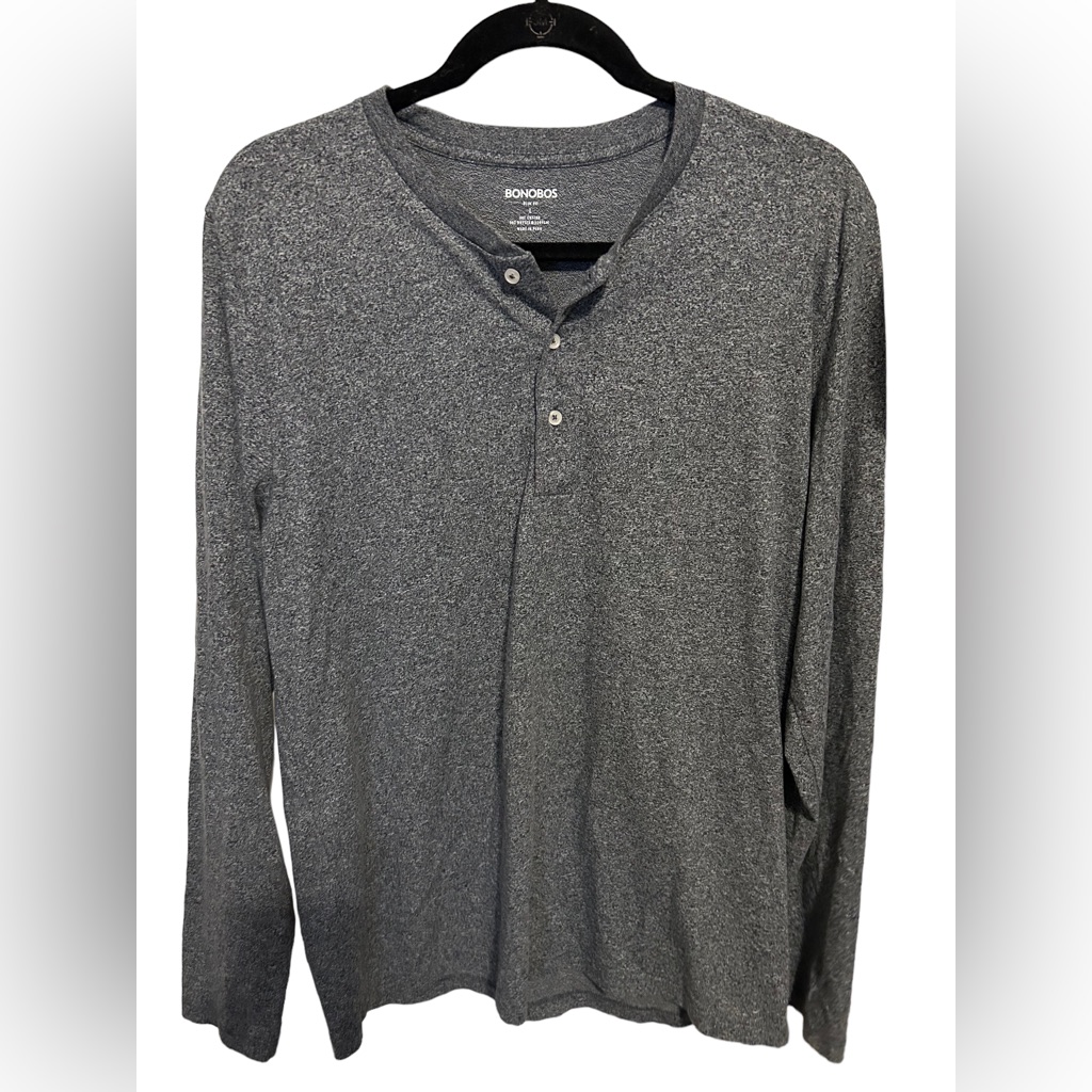 Bonobos Slim Fit Gray Henley Long Sleeve Buttons Size Large